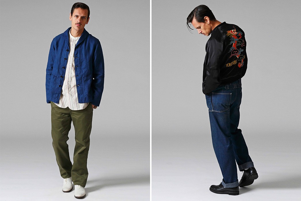 Stevenson-Overall-Co.-Releases-Their-Weekend-Warrior-Lookbook-blue-jacket-and-green-pants-and-black-jacket-and-blue-pants