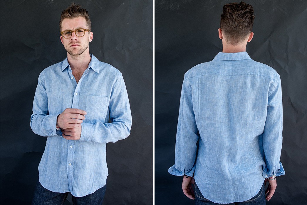 Corridor-NYC-Keeps-Things-a-Cool-Blue-With-Their-Washed-Linen-Shirt-model-front-back