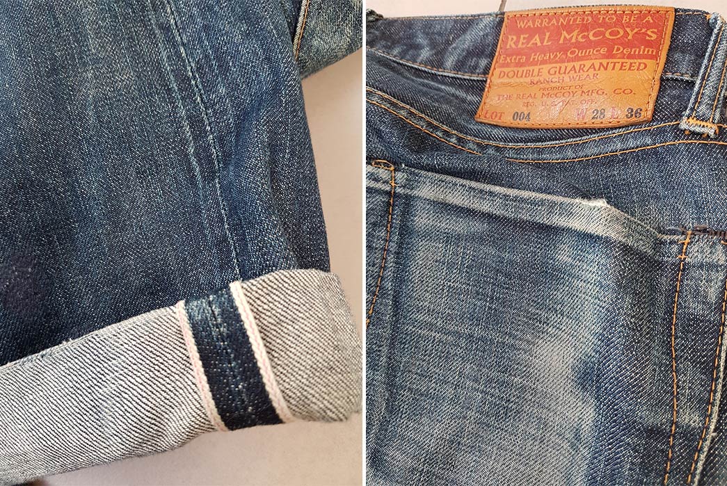 Fade-of-the-Day---The-Real-McCoy's-Lot-004-(13-Months,-4-Washes)-leg-selvedge-and-back-pocket