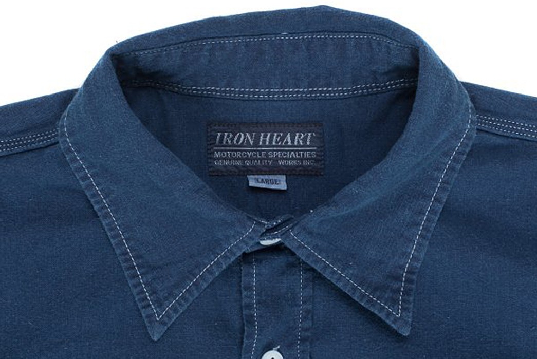 Iron-Heart-IHSH-169-iod-Indigo-Overdyed-US-Navy-Style-5.5oz-Selvedge-Chambray-Shirt-front-collar