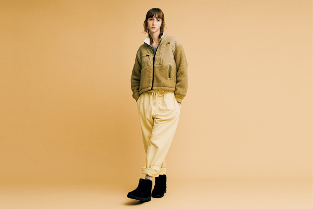 The-North-Face-Purple-Label-Fall-Winter-2017-Lookbook-female-in-ocher-jacket-and-beige-pants
