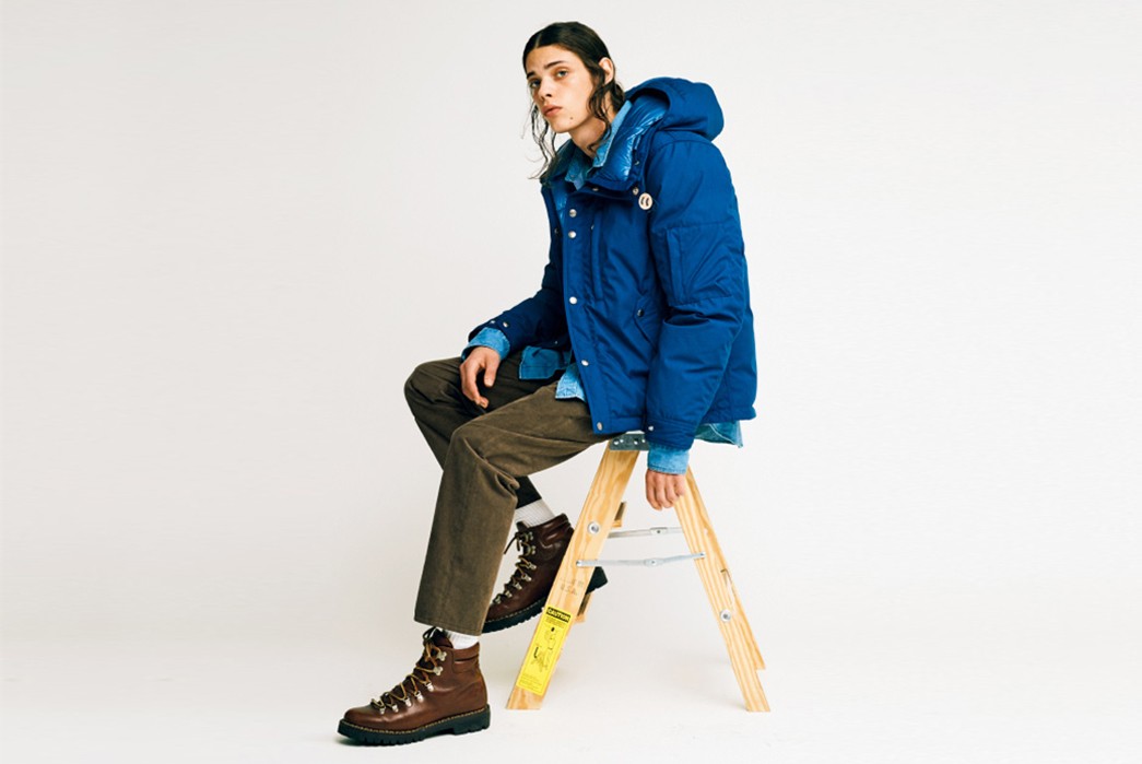 The-North-Face-Purple-Label-Fall-Winter-2017-Lookbook-male-in-blue-jacket-brown-green-pants