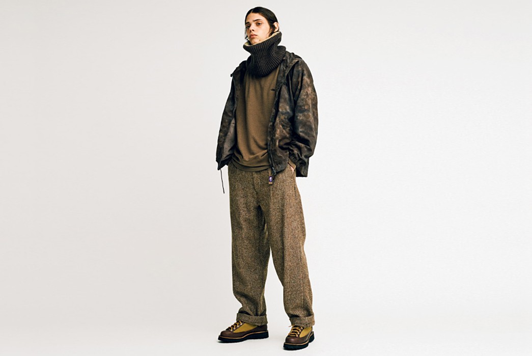 The-North-Face-Purple-Label-Fall-Winter-2017-Lookbook-male-with-big-collar-and-neutral-jacket-and-pants