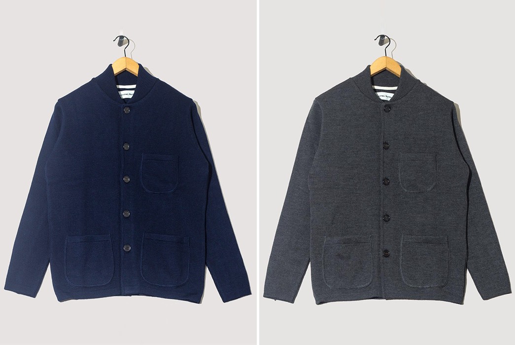 Universal-Works-Mixes-Chore-Coat-and-Cardigan-in-Their-Merino-Knit-Work-Jacket-navy-and-charcoal-front