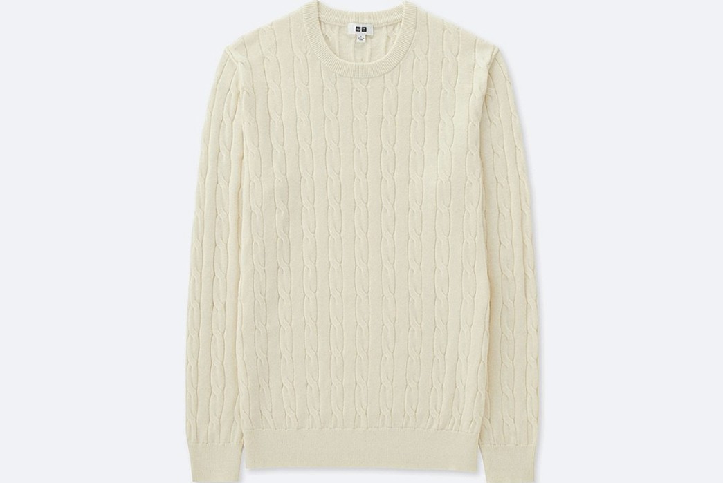 Cable-Knit-Sweaters---Five-Plus-One-1)-Uniqlo-Cotton-Cashmere-Cable-Crew-in-Off-White