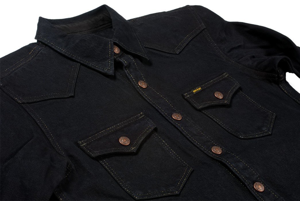 Iron-Heart-18oz.-Overdyed-Denim-CPO-Shirt-(With-Hand-Pockets!)-front-detailed