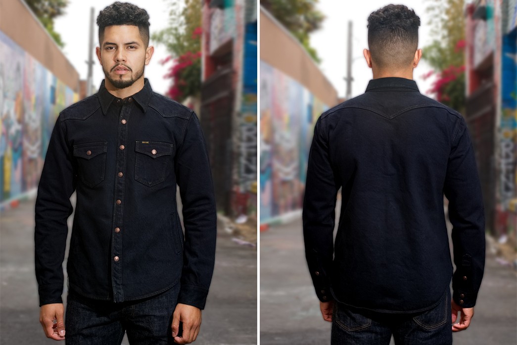 Iron-Heart-18oz.-Overdyed-Denim-CPO-Shirt-(With-Hand-Pockets!)-model-front-back