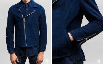 Blue-Blue-Japan-Indigo-Dyed-Suede-Double-Riders-Jacket-model-front-and-left-side