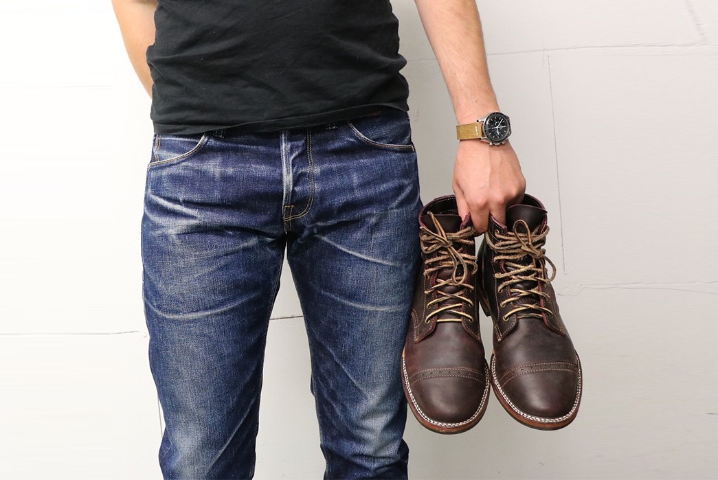 Fade-of-the-Day---Benzak-BD-006-(13-Months,-2-Washes,-2-Soaks)-model-front-with-boots-and-black-shirt