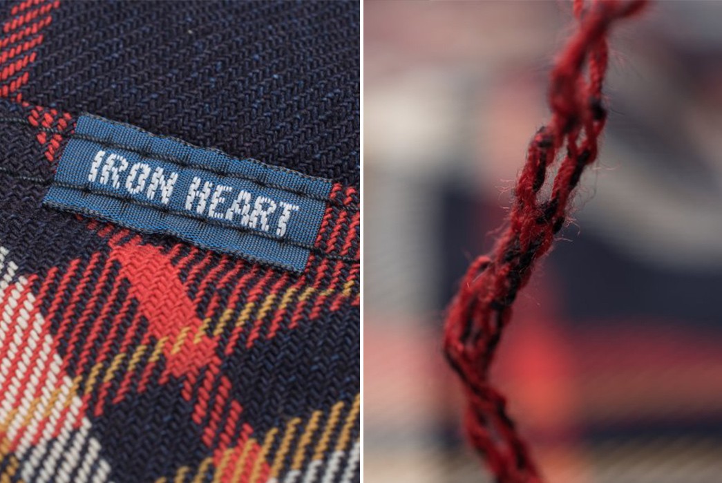 Iron-Heart-Indigo-Dyed-10oz.-Check-Selvedge-Flannel-Western-Shirt-label-and-string