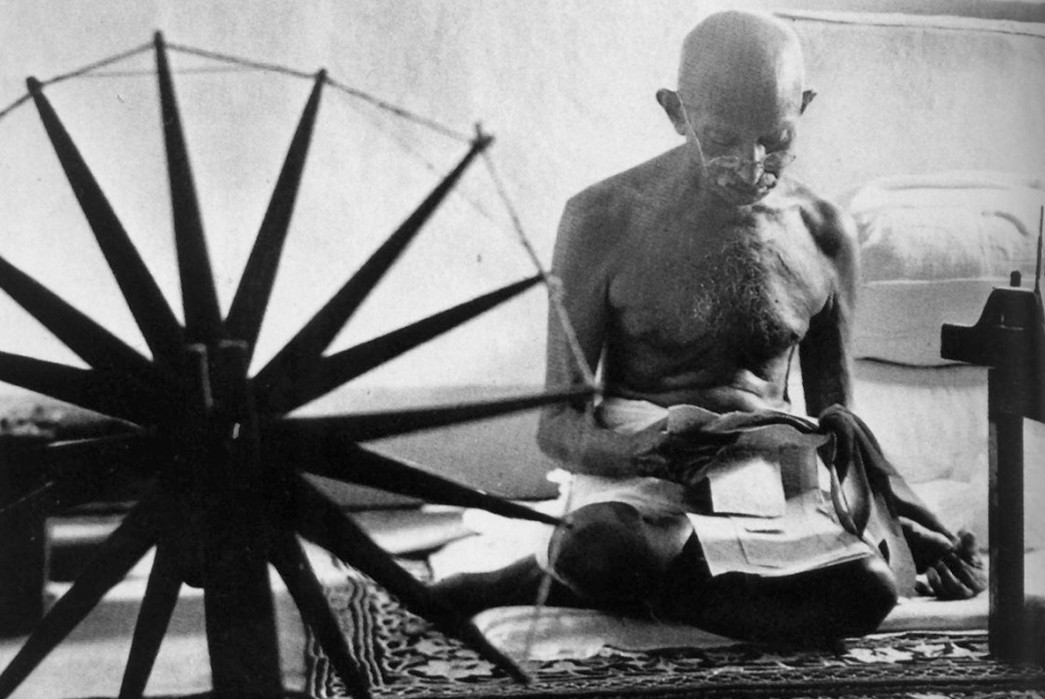 Khadi-The-Fabric-of-Indian-Independence---Beneath-the-Surface-Fig.-3---Gandhi-at-his-charkha,-1946-(photo-by-Margaret-Bourke-White)