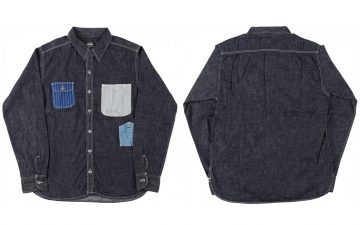 Momotaro-Multi-Pocket-Indigo-Denim-Shirt-front-back