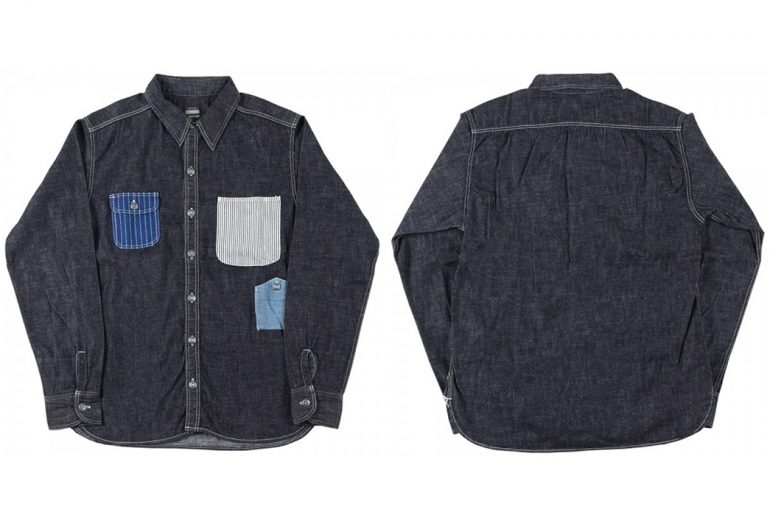 Momotaro-Multi-Pocket-Indigo-Denim-Shirt-front-back