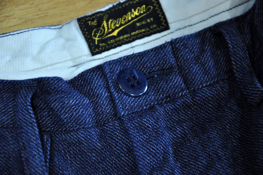 Stevenson-Overall-11.5oz-Heather-Indigo-‘Old-Glory’-Chinos-front-top-button