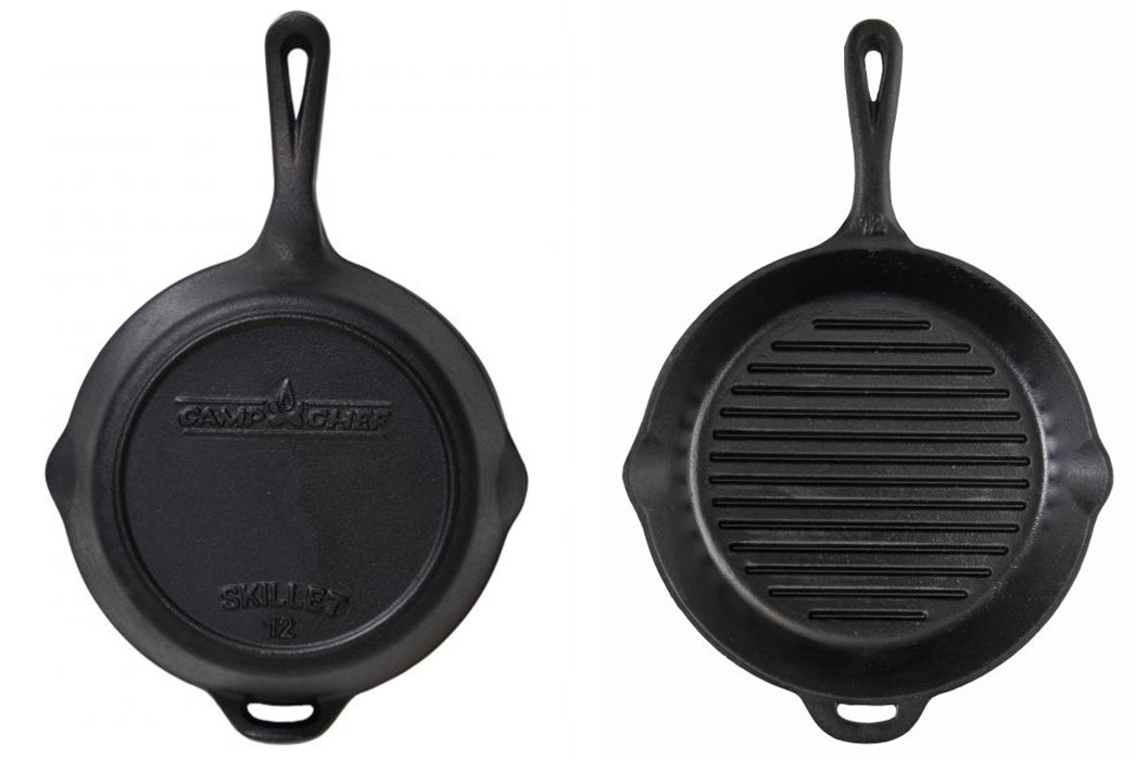 12-Cast-Iron-Skillets---Five-Plus-One-1-Camp-Chef-12-Seasoned-Cast-Iron-Skillet-with-Ribs