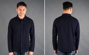 Pure-Blue-Japan-Indigo-Jacquard-Paisley-Shirt-model-front-back
