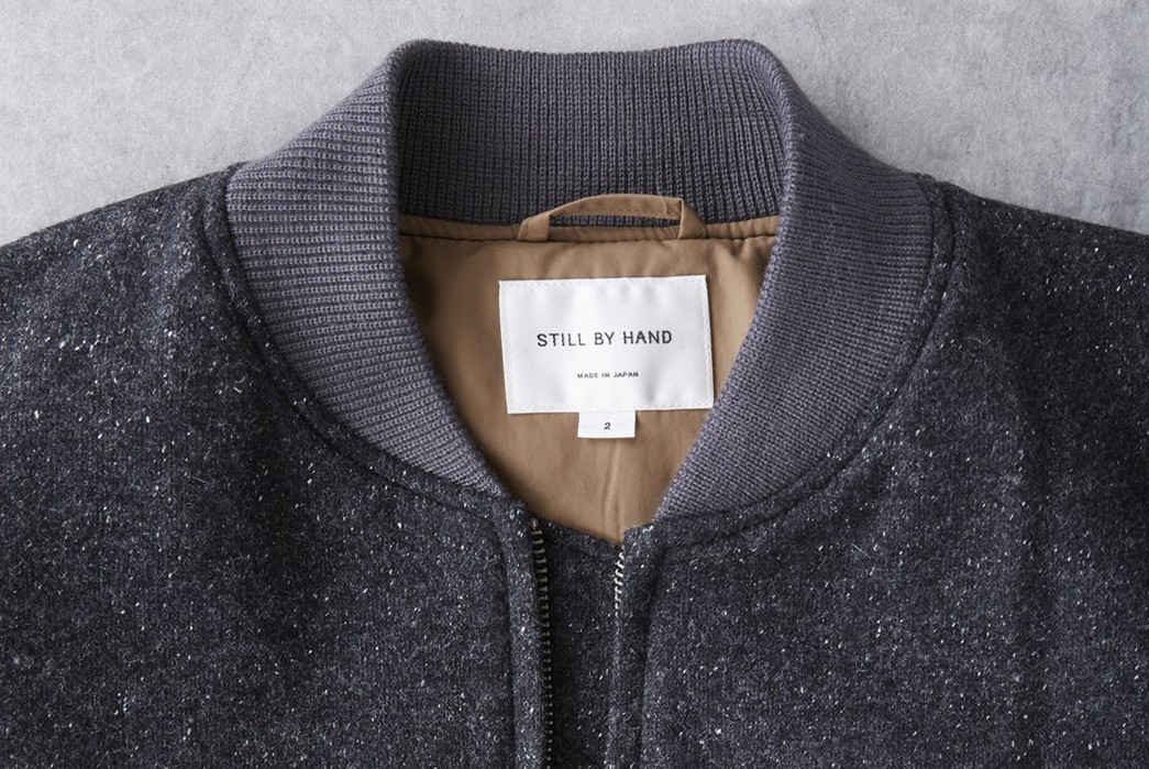 Still-By-Hand's-Zip-Bomber-Blends-Wool-With-Silk-front-top-collar