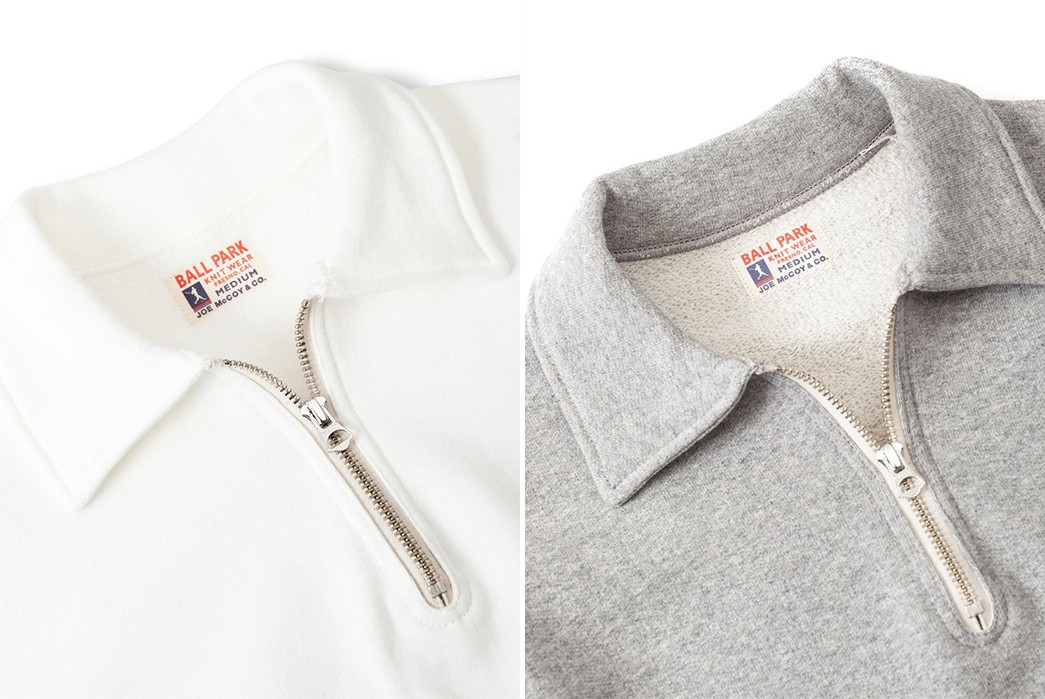 the-real-mccoys-quarter-zip-sweatshirts-white-and-grey-front-collars