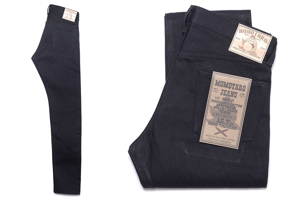 Momotaro-0405-B-Double-Black-Jeans-side-and-folded