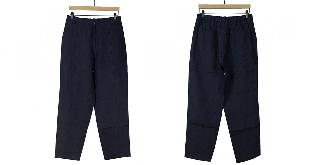 Blue Blue Japan Indigo-Dyed Linen Chambray Center Seam Easy Pants