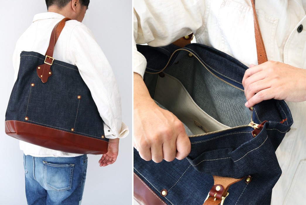Japan-Blue-Denim-and-Leather-Tote-Bag-model-and-inside