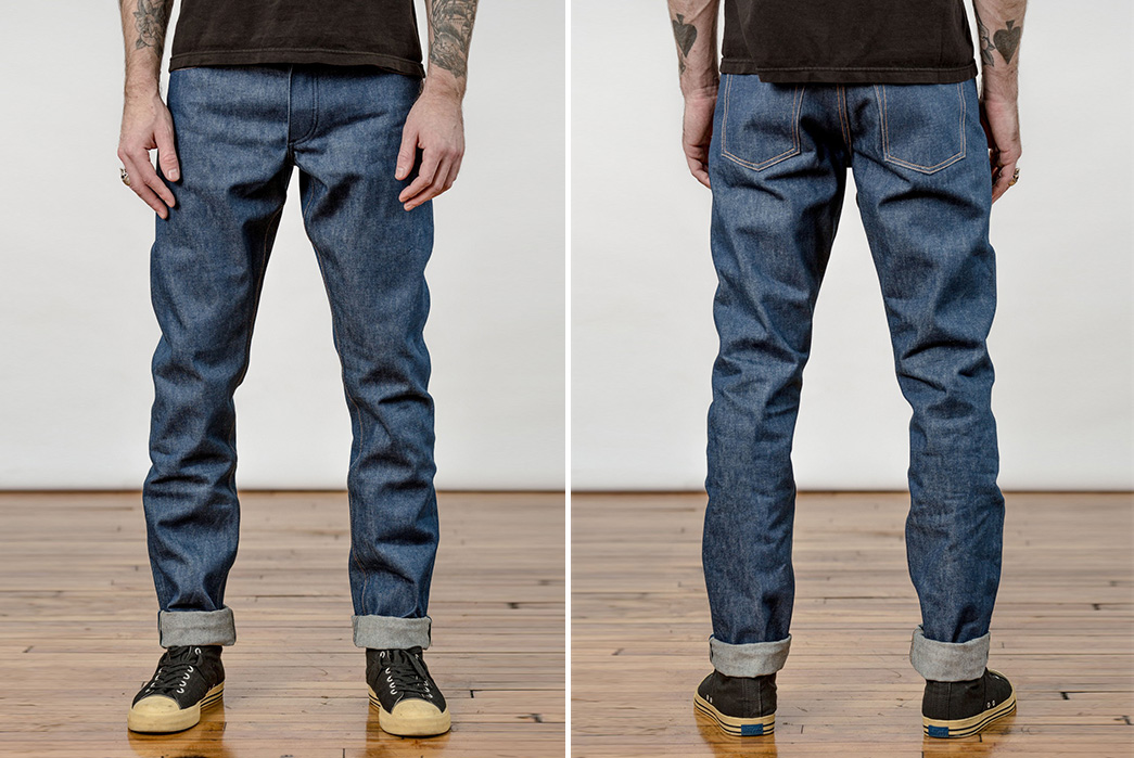 Left-Field-Cone-Mills-White-Oak-Natural-Indigo-Jeans-model-front-back