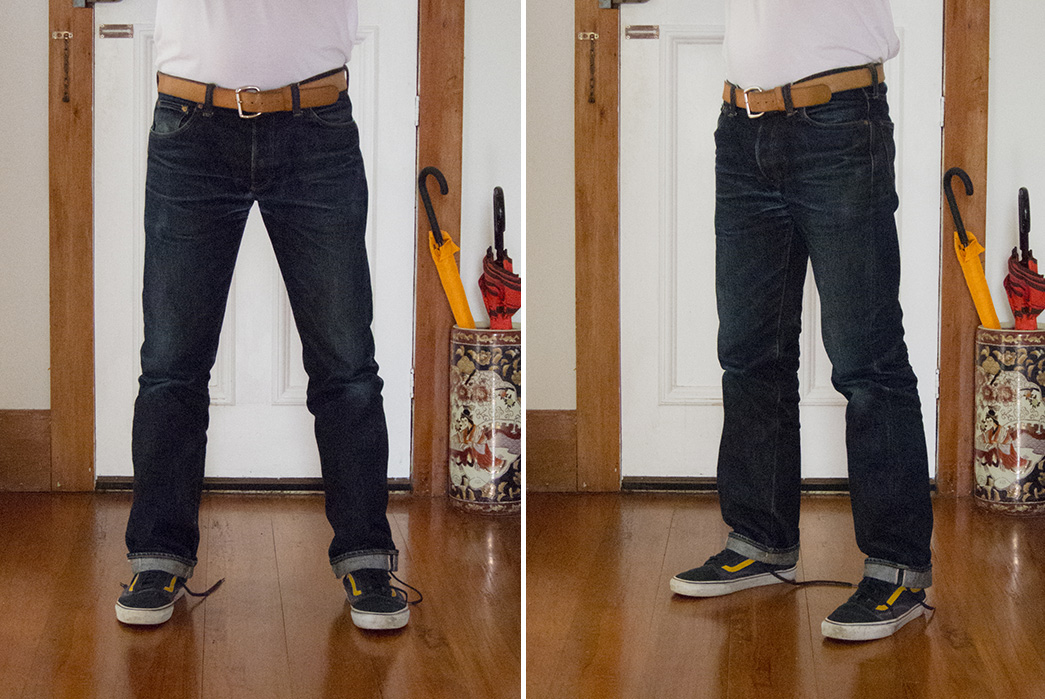 Fade-Friday---Samurai-Jeans-S5000VX-21-oz.-(3-Years,-4-Washes,-1-Soak)-model-with-belt-front-side