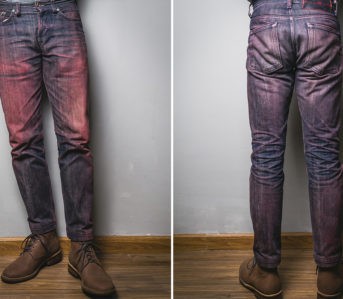Fade-of-the-Day---Naked-&-Famous-Red-Core-Weird-Guy-(7-Months,-2-Washes,-2-Soaks)-model-front-back