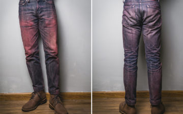 Fade-of-the-Day---Naked-&-Famous-Red-Core-Weird-Guy-(7-Months,-2-Washes,-2-Soaks)-model-front-back