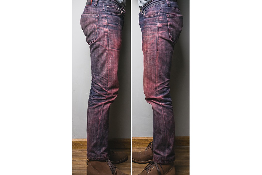 Fade-of-the-Day---Naked-&-Famous-Red-Core-Weird-Guy-(7-Months,-2-Washes,-2-Soaks)-model-side