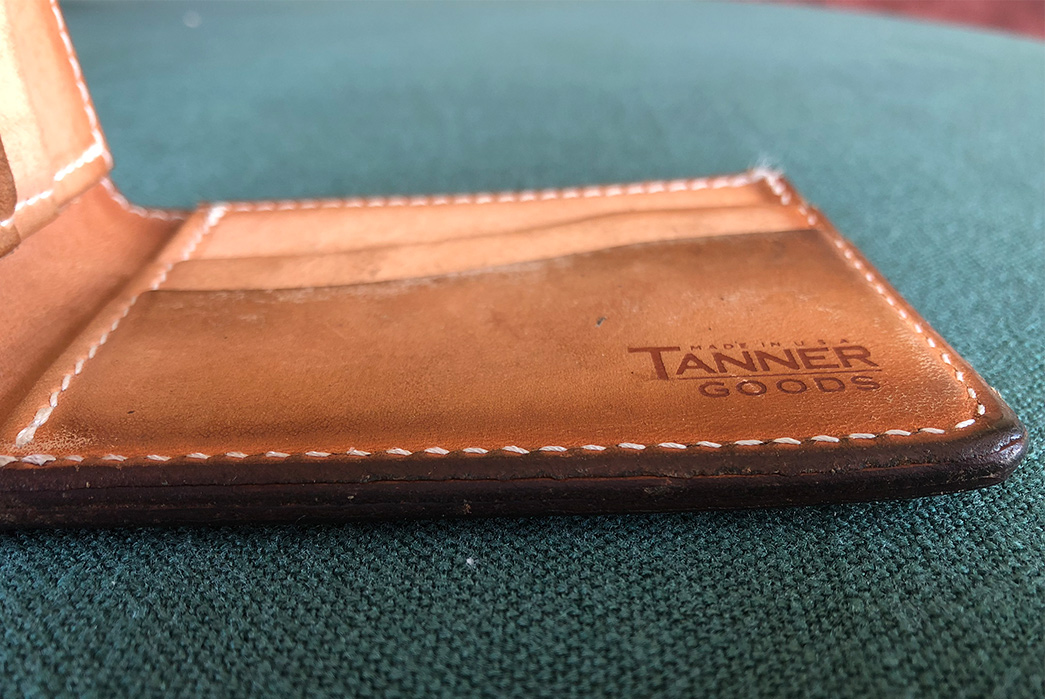 Fade-of-the-Day---Tanner-Goods-Utility-Bifold-(1-Year,-7-Months)-open-inside-brand
