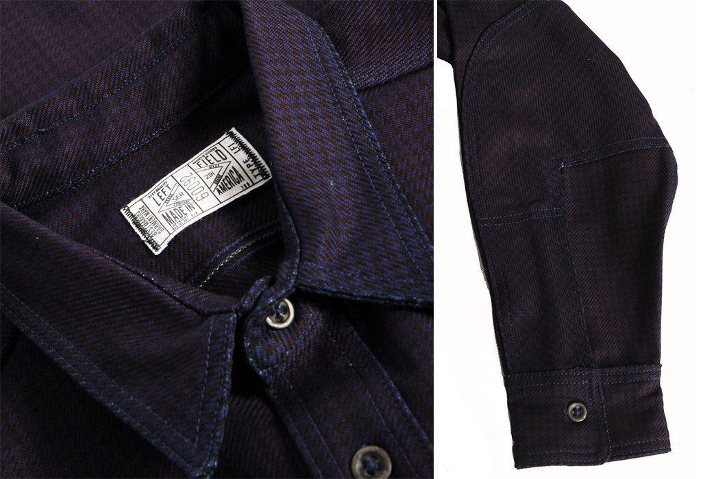 Left-Field-Collect-Mills-Indigo-Houndstooth-Dust-Bowl-Work-Shirt-collar-and-sleeve