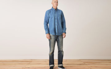Tellason-Natural-Indigo-Dyed-Oxford-Button-Down-Shirt-model-front