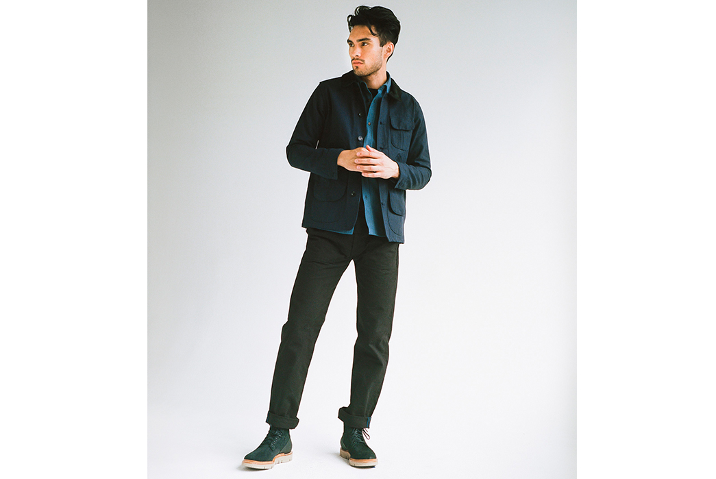 3sixteen-FW18-Lookbook-male-model-in-blue-jacket-and-black-pants