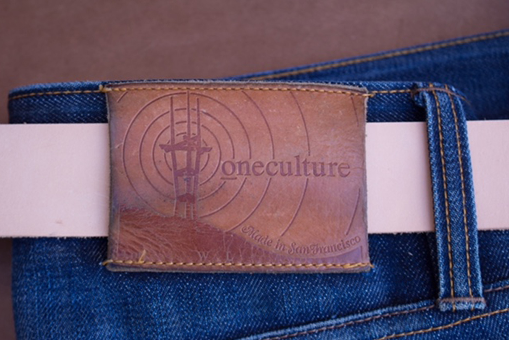 Fade-of-the-Day---Oneculture-Pulsar-Slim-Taper-(21-Months,-4-Washes)-back-leather-patch