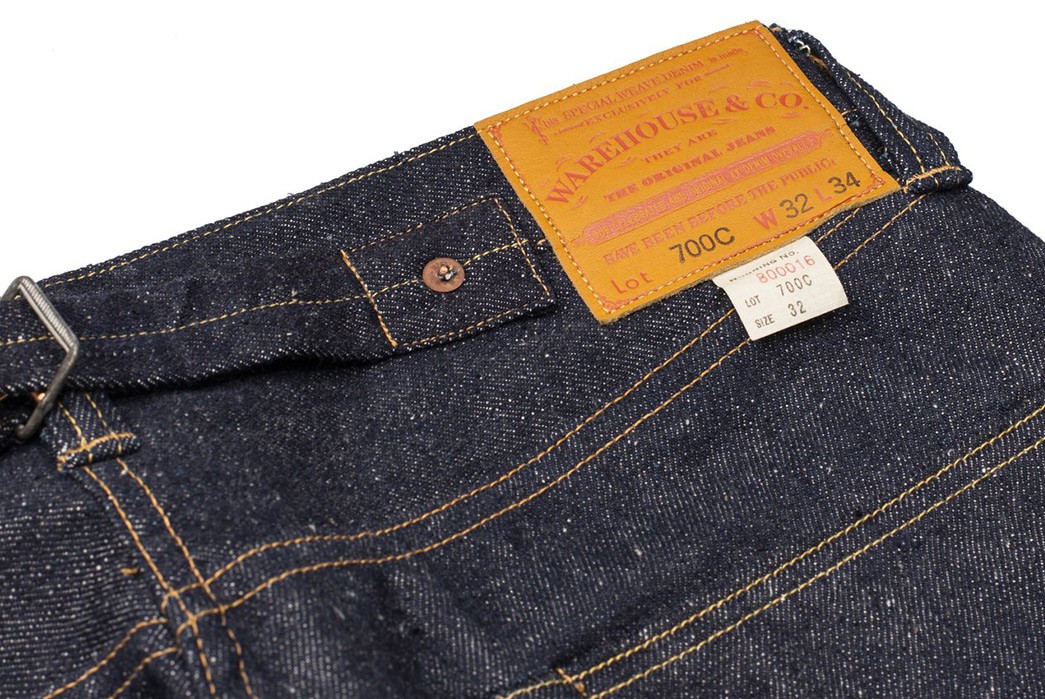 Warehouse's-Exclusive-Clutch-Cafe-Jeans-are-Limited-to-Just-50-Pairs-back-top-leather-patch