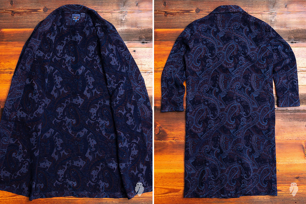 Blue-Blue-Japan's-Lounge-Set-is-an-Indigo-Dyed-Tapestry-coat-front-open-and-back