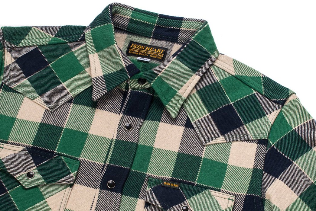 Fall-is-Back-and-so-are-Iron-Heart's-Ultra-Heavy-Flannels-front-atop-angle-green