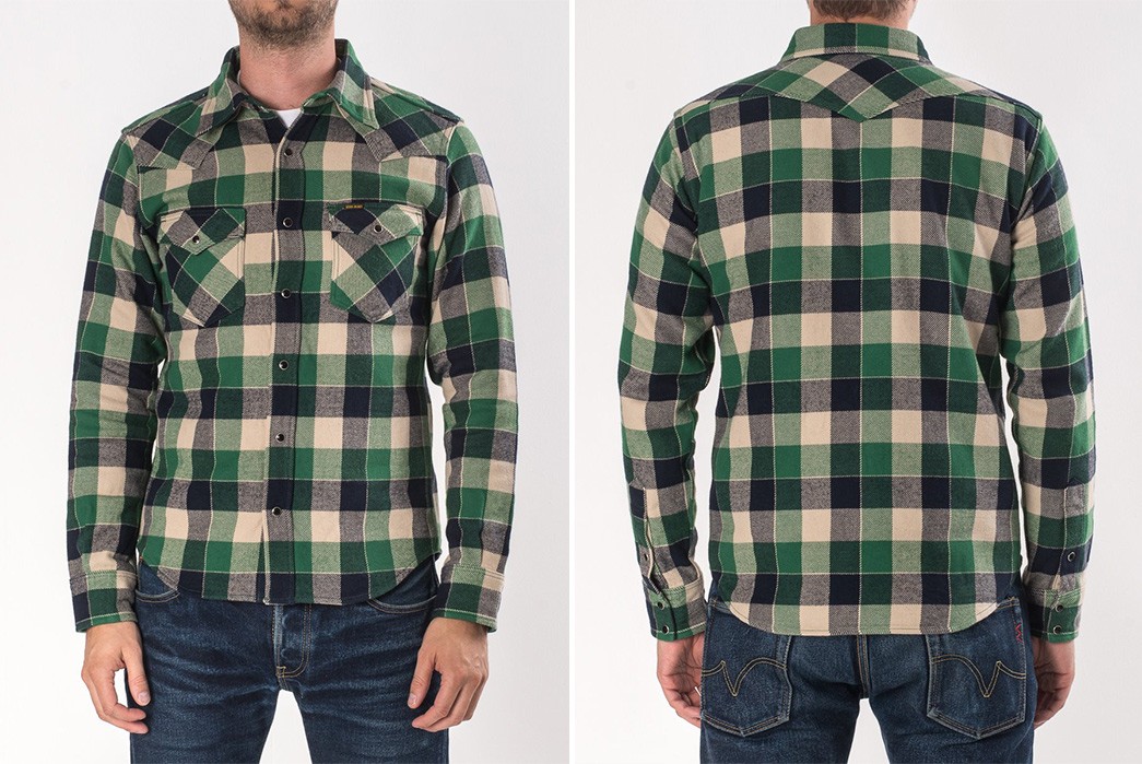 Fall-is-Back-and-so-are-Iron-Heart's-Ultra-Heavy-Flannels-front-back-green