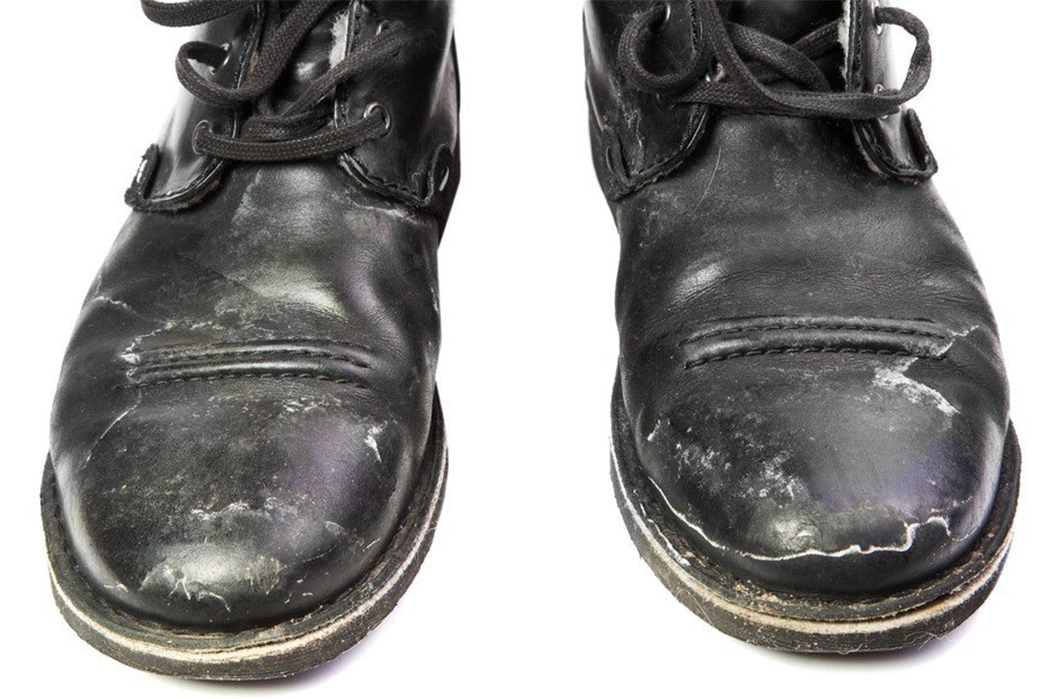 How-to-Protect-Your-Leather-Shoes-from-Rain,-Sleet,-and-Snow-Salt-damage-on-a-pair-of-leather-boots-via-Boot-Mood-Foot
