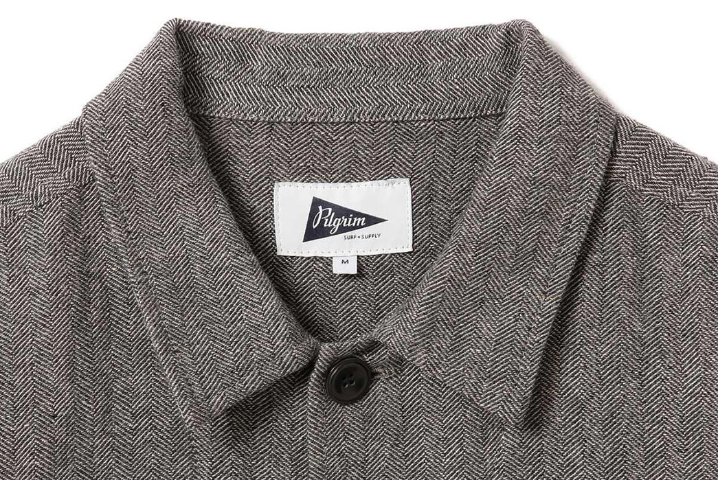 Pilgrim-Chilton-Wool-Linen-Herringbone-Shirt-Jacket-grey-front-collar