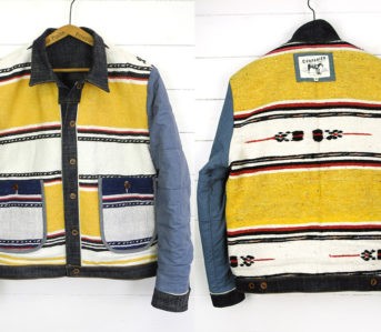 Traditional-Wool-Moroccan-Blankets-Line-Companion's-Newest-Trucker-Jacket-yellow-front-back