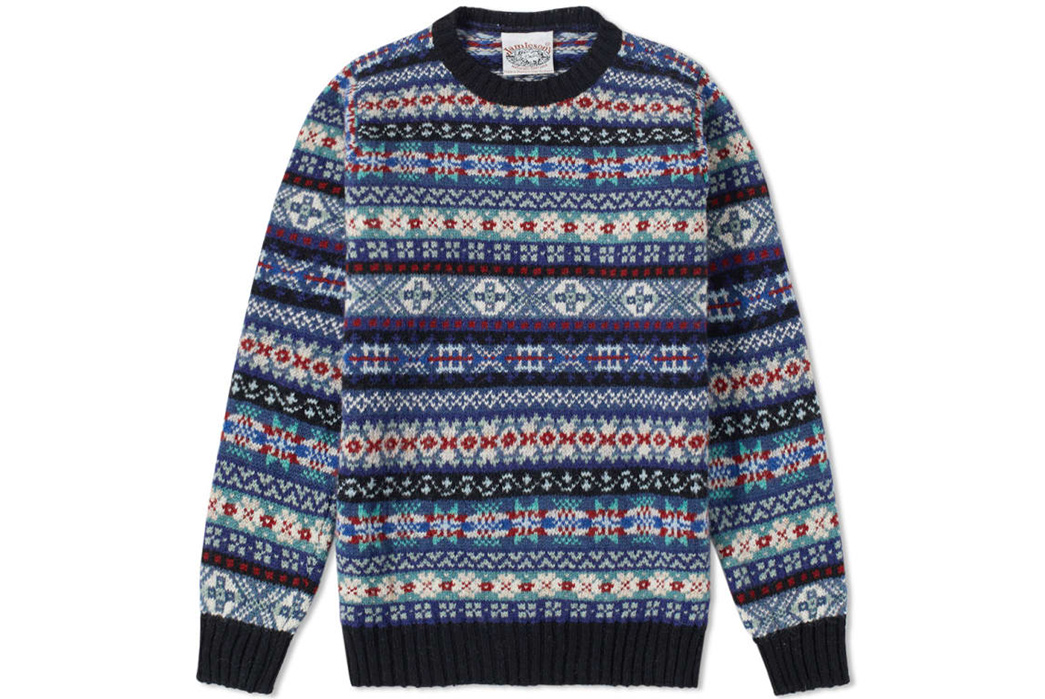 Sweater-Styles-to-Know-Jamieson's-of-Shetland-Fair-Isle-Crew,-available-for-$159-from-End.
