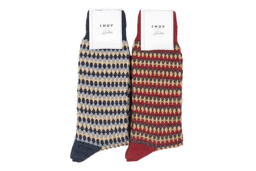 Chup-for-3sixteen-Pineapple-Forest-Socks-blue-and-red-folded