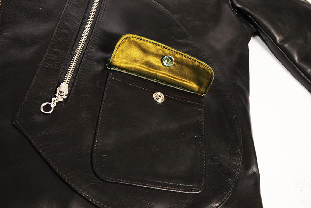 Left-Field-Goes-Gold-Standard-Commando-with-Vanson-leathers-front-pocket-and-zipper