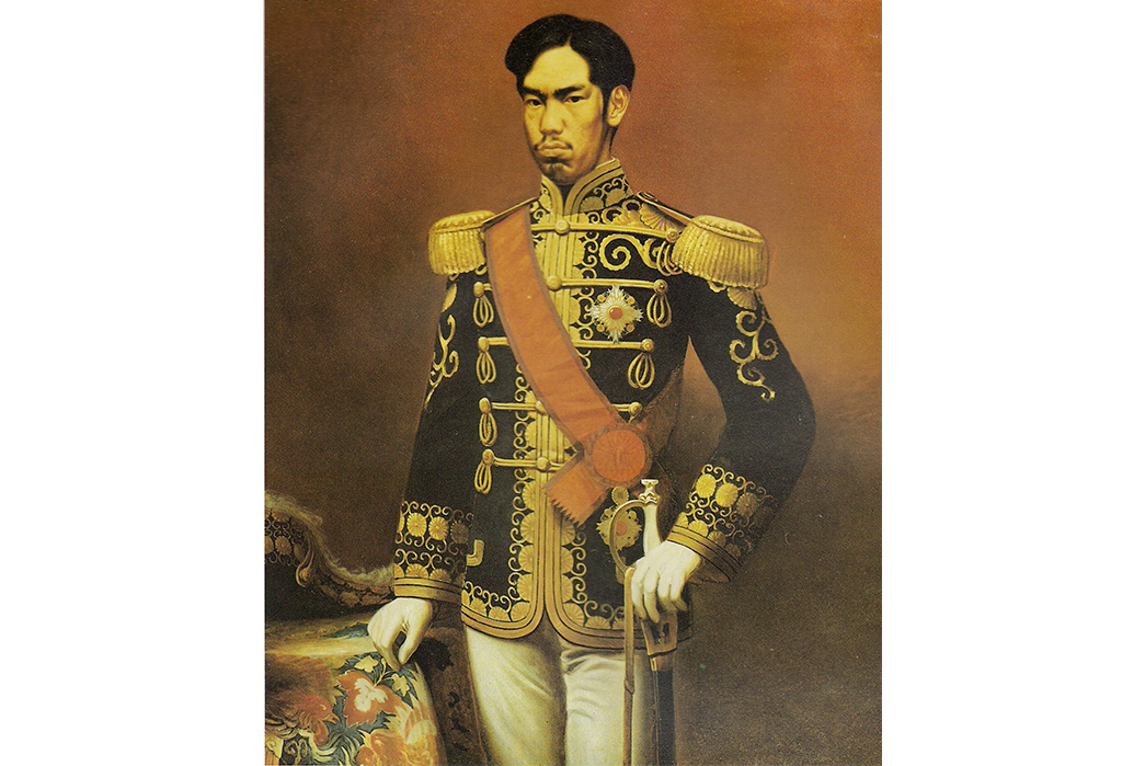 The-Weird-and-Glorious-Culture-Shock-of-Take-Ivy-Emperor-Meiji-in-Western-dress,-image-via-Wikipedia,-painted-by-Takahachi-Yuichi