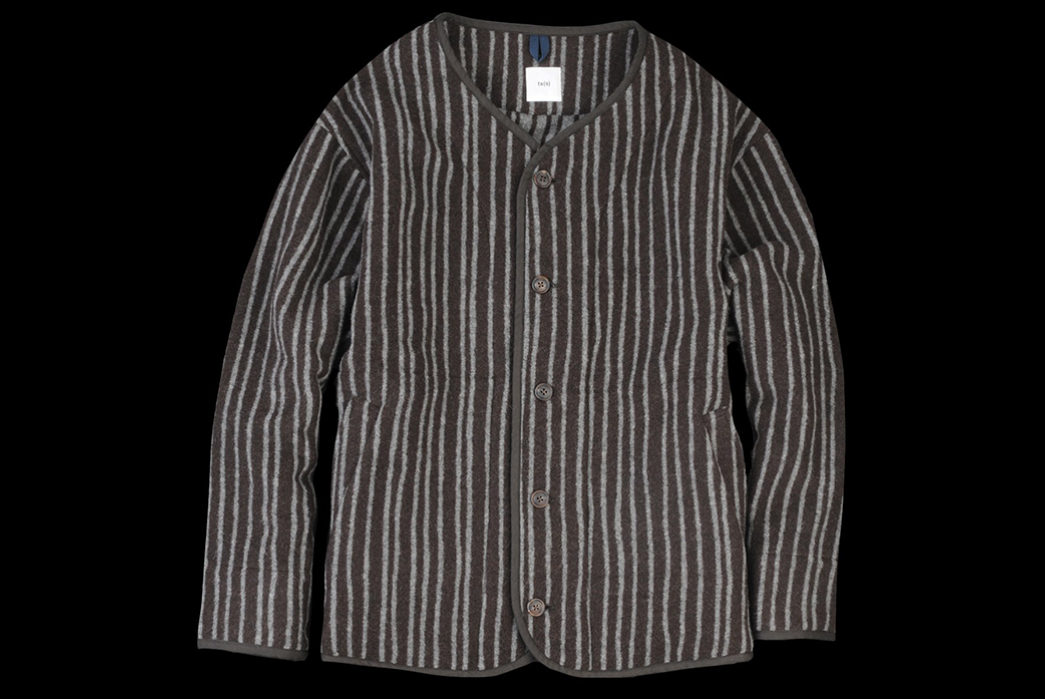 ts(s)-Stagger-Stripe-Wool-Cashmere-Blanket-Piping-Collarless-Jacket-front