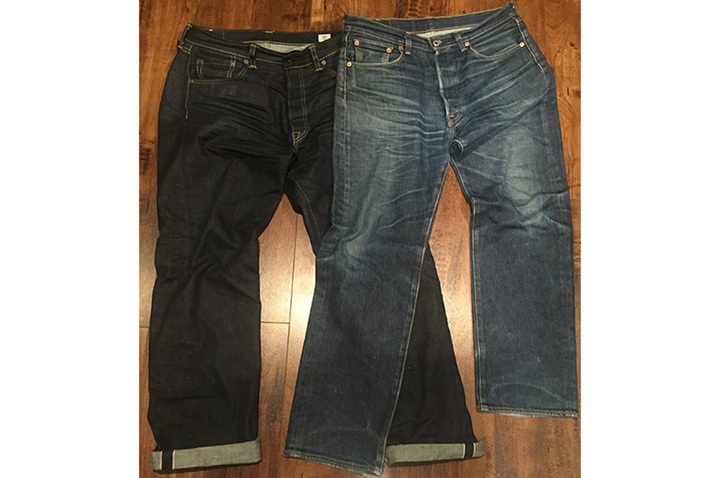 Fade-of-the-Day---Levi's-501-STF-Cone-Selvedge-(3-Years,-4-Washes,-2-Soaks)-dark-and-light