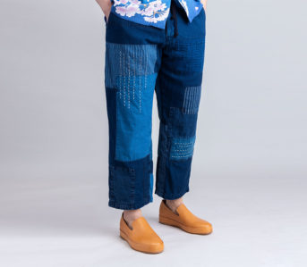 Blue-Blue-Japan-Patchwork-Flannel-Pants-model-front