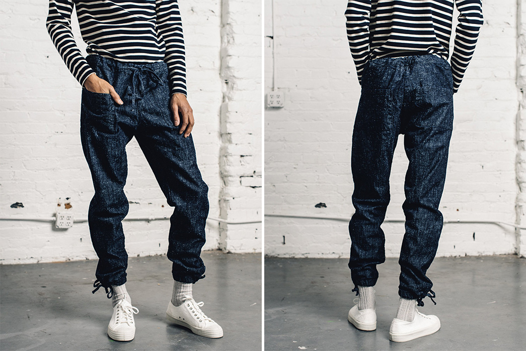 Relaxed,-Drawstring-Pants---Five-Plus-One-Plus-One---Zed-Catch-All-Trousers-in-Silk-Nep-Denim